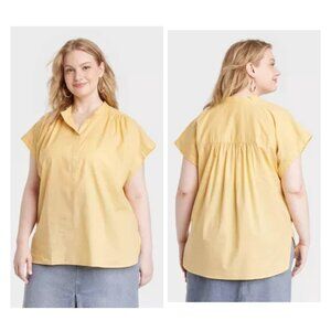Universal Thread Yellow Lightweight  Popover Short Sleeve Blouse Top XL NWOT